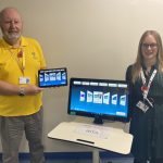 Volunteer James Heston and Safeguarding and Vulnerabilities Nurse Specialist for Dementia Zoe Chapman with RITA.